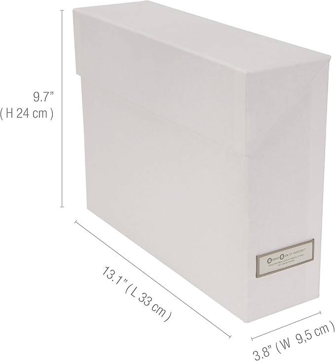 Bigso Lovisa Fiberboard Label Frame 12 File Storage Box | Document Organizer for Important Paperwork | Durable Hanging File Box with a Flip Top Lid & Metal Label Window | 3.7” x 13” x 9.4” | White
