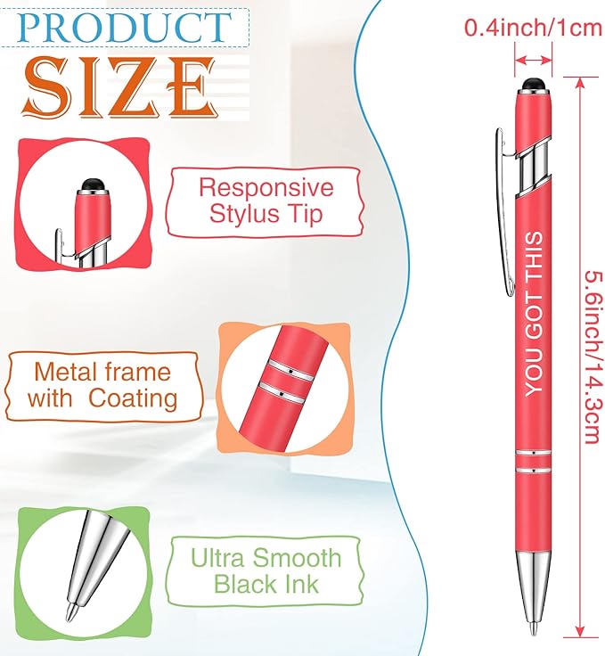 Zonon 12 Pcs Inspirational Pens Gift Set Funny Ballpoint Pen with Stylus Tip Motivational Graduation Gifts Bulk for Teacher Coworkers Nurse School Office Supplies(Macaron,Boss Lady)