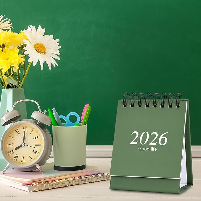 Mini Desk Calendar 2026-2027, January 2026 until July 2027, Small Desk Calendar Standing Flip Monthly Calendar Twin-Wire Binding with Stickers for Home Office School (Green)