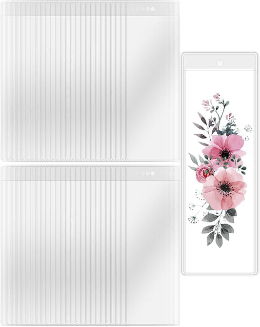 DSYIL 120 Pack Bookmark Sleeves, Clear Bookmark Holders for 5.5 x 2 Inches Bookmarks, Plastic Blank Book Mark Cover for School, Office and Party Favors