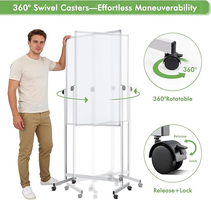 Rolling Whiteboard on Wheels, 32x48 Inches Double-Sided Magnetic Dry Erase Board with Stand, Height Adjustable Mobile White Board Easel for Classroom Home Office