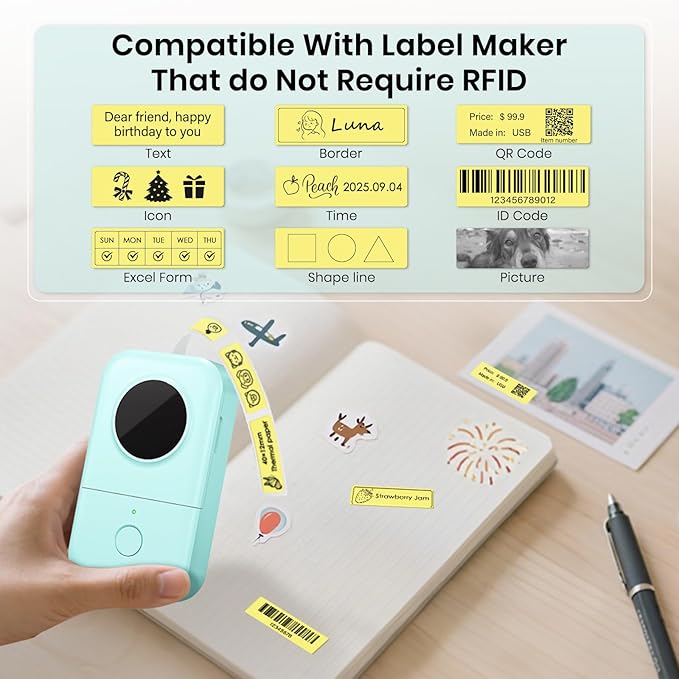 480 PCS D30 Label Maker Tape 0.47" × 1.57" (12 × 40 mm) Vinyl Waterproof Thermal Stickers Self-Adhesive Decals for Retail Office Home School Yellow