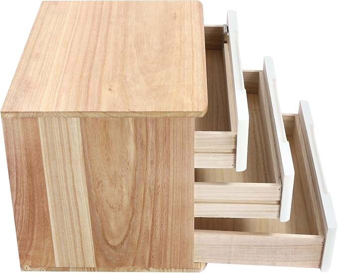 3-Tier Desk Organizer with Lockable Drawers,1 Locks & 2 Keys, Categorized Storage Desktop File Cabinet,Wooden Desktop Storage Box (Wood Color, White)