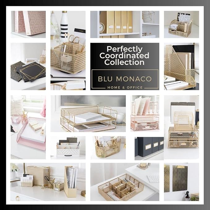 BLU MONACO | Decorative Hanging File Folders Letter Size 12 Pack | Cream White Filing Set with Gold Foil | Hanging Legal File Folders with Tabs for Cabinet Organization