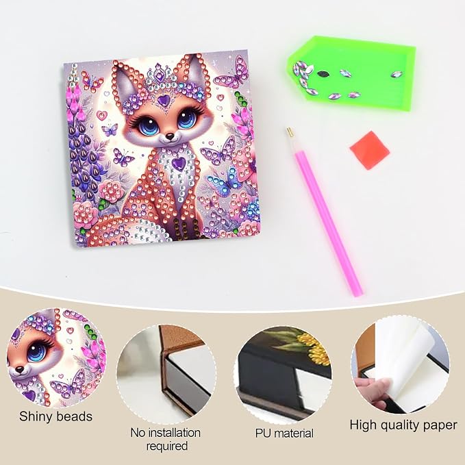 Fox Diamonds Painting Kit Note Box,Animal Memo Paper Storage Box Diamond Art,Sticky Note Holder Diamond Art,Diamond Painting Memo Pad For Office Desk. (Fox)