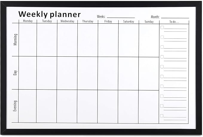 Navaris Weekly Planner White Board - 16" x 24" Magnetic Dry Erase Whiteboard Calendar with 7-Day Week Plan for Wall - Includes Markers and Magnets
