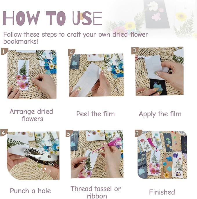 Bakayoyo 451 pcs DIY Dried Pressed Flowers Bookmark Making Kit, DIY Paper Book Mark Bulk Craft Supplies for Book Lovers,Reading Women, Classroom& Ideal Gifts for Teachers Students Friends