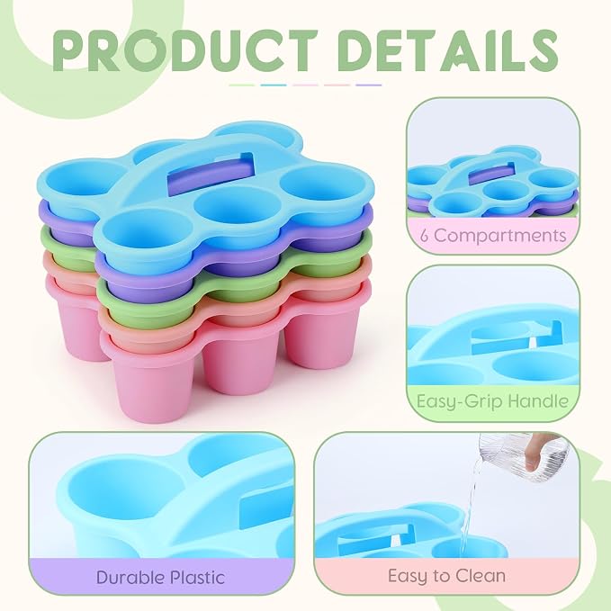 5 Pack 6 Compartment Classroom Caddy 12 x 9 x 5 Inches Macaron Classroom Caddy Organizer with Handle Plastic Table Caddys for Table Crayon Pencil Cup Marker Craft Art Office Desk