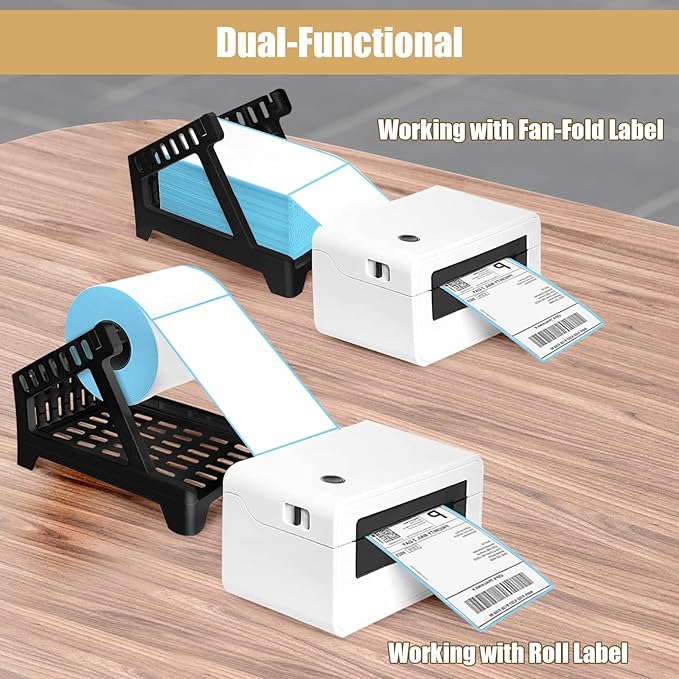 Ctemnpho Large Label Holder for Rolls and Fan-Fold Labels, Basket, Stand Desktop Printer Accessory for Home, Office (Black, Large)