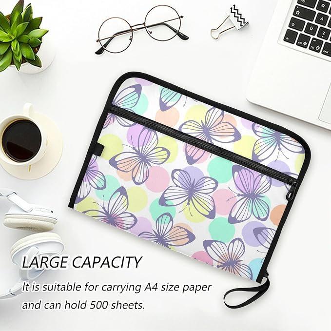 Polka Dot Background Butterfly 13 Pockets Expanding File Folder with Sticky Labels Accordion File Folder Document Organizer Letter Size A4 Papers Expandable File Keeper