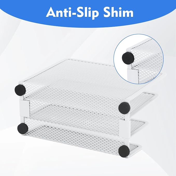 EASEPRES Desk Mail Organizer, Office Small Desktop Metal Mesh Envelope Letter Sorter Paper File Holder Organizer with 3 Vertical Upright Compartments, White 1 Pack