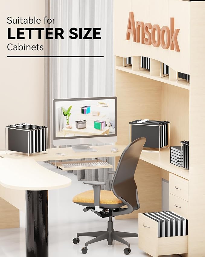 Ansook Plastic Hanging File Folders,12 Pack Extra Capacity Letter Size File Folders Hanging with Tabs,Heavy Duty 1 Inch Expandable Filing Cabinet Folders,Hang Folders for File Frame File Box