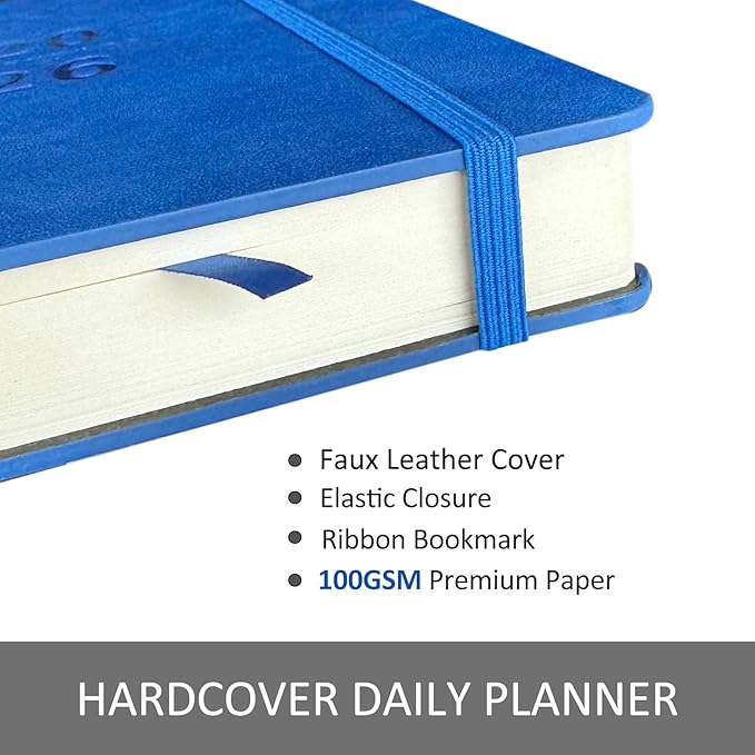 Daily Planner 2026, Calendar 2026 Agenda Planner Daily Journal Notebook 8.5"x5.8", January 2026 to December 2026, Faux Leather Cover (Navy Blue, 8.5"×5.75")