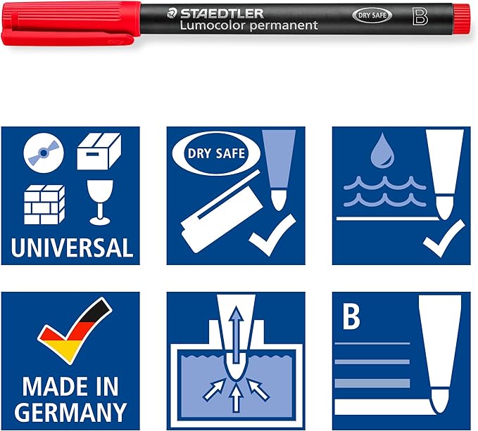 STAEDTLER 314-9 Lumocolor Bold Permanent Universal Pen B, Pack of 10, Black, 314-9 VE