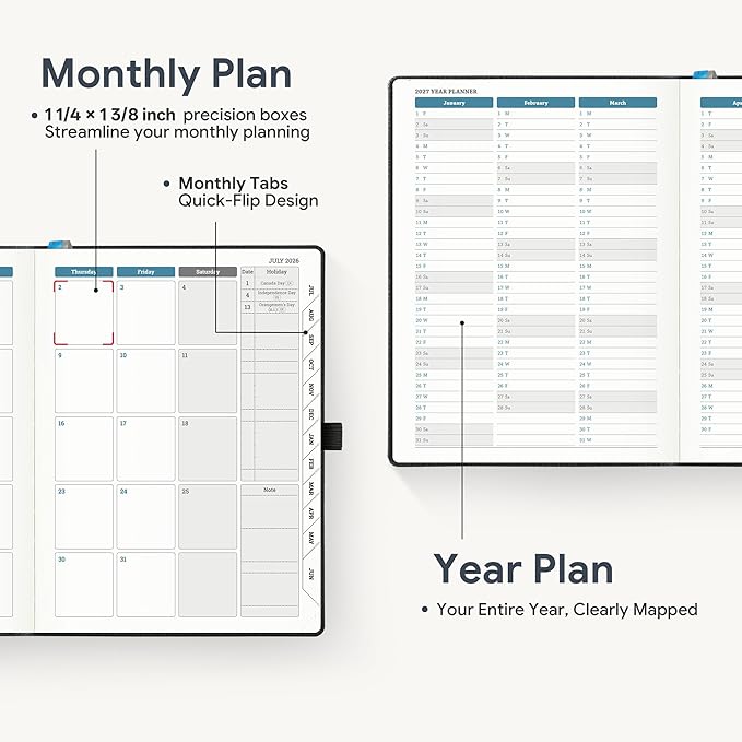 Weekly Planner 2026-2027 A5 (6.5" x 8.5") 12 Months (Jul'26 - Jun'27) Weekly & Monthly Planner with Month Tabs & Inner Pocket, Expenses/Note Pages, PU Leather Black