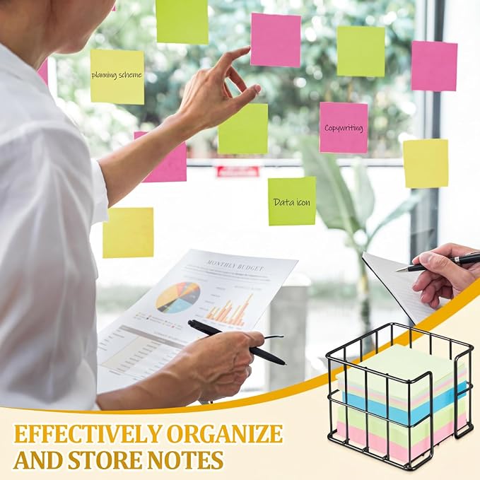 Harloon 2 Pcs Metal Sticky Note Holder 3.8 x 3.8 in Back to School Cute Memo Cube Dispenser Mesh Desk Organizer for Notepads Pens and Pencil Ideal for Classroom Office Supplies Home Storage(Black)