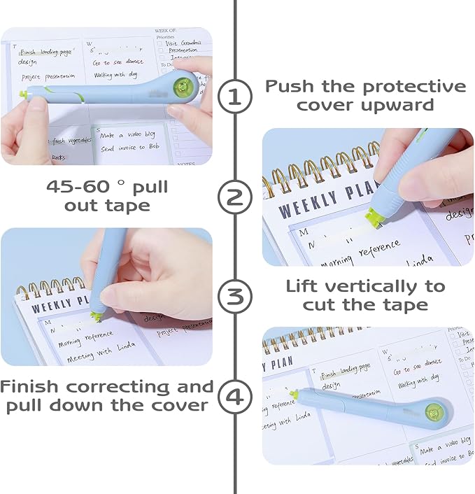 M&G 6Pcs White Correction Tape Pens, 19.7Ft Retractable Pen Shaped Smooth Pull Out Tape Pen for Instant Correction, Tear-Resistant Portable Applicator Easy to Use for School Office Supplies (6M Each)