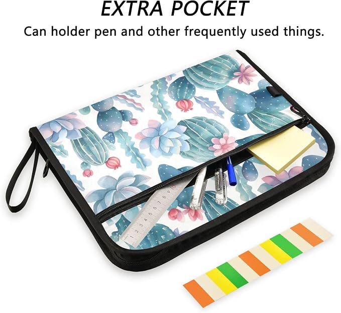 ALAZA Vintage Cacti Cactus Expanding File Folder, 13 Pockets Expandable Document Organizer Folder with Zipper Closure for Home Office A4 Letter Size Paper Document