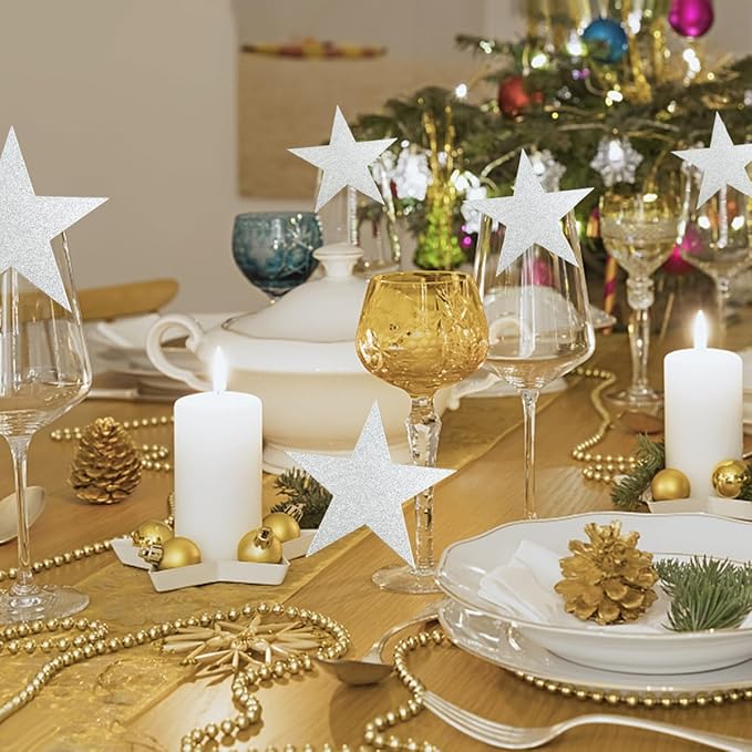 60 Pcs Glitter Star Cutouts Paper Double Printed Paper Star Decorations, 6 Inch Stars Decoration for Wedding Party Bulletin Board Classroom Decoration Supply (Silver)