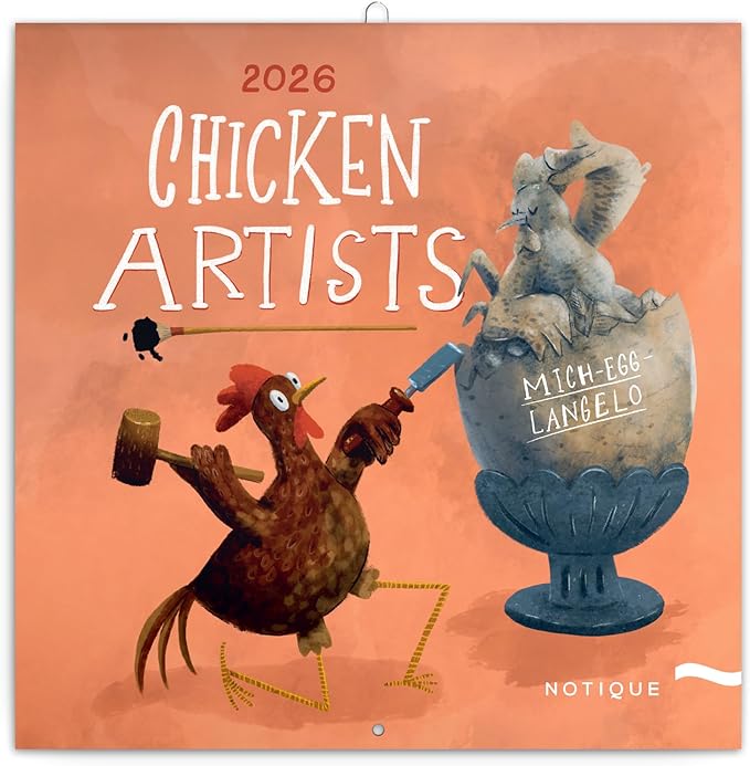 Calendar 2025-2026 Chicken Artists Wall Planner, Funny Farmyard Organizer, 16-Month Hanging Schedule Sep 2025–Dec 2026, 12x12 in