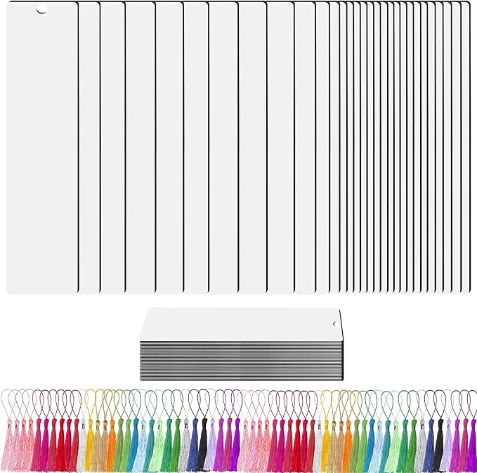 120Pcs Sublimation Blanks Bookmark, BetterJonny 60Pcs Metal Craft Bookmark with Tassels Rectangle Bookmark Double Sided Sublimate Unfinished Book Marker Tags for Classroom Projects and Present Tags