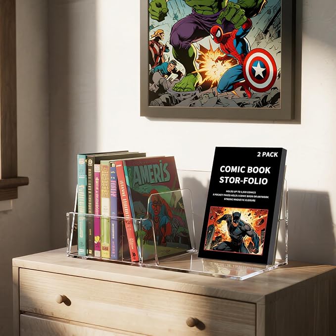 2-Pack Comic Book Stor-Folio - Portable Comic Books Storage Box with Strong Magnetic Closure,Exquisite Comics Book Case for Current,Silver Age,Regular Comics Books