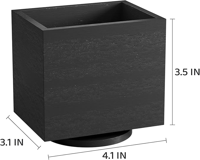 360° Rotating Remote Control Holder, Wooden TV Remote Holder for Table, Desk Organizer Caddy Media Storage Box Ideal for Living Room, Bedroom, Office Desk (Black)