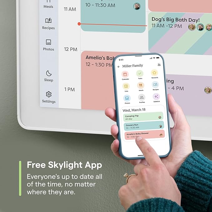 Skylight Calendar Max: 27-Inch Smart Digital Calendar & Chore Chart, Family Organizer with Interactive Touchscreen Display – Wall Mountable in Portrait or Landscape, Classic White Frame