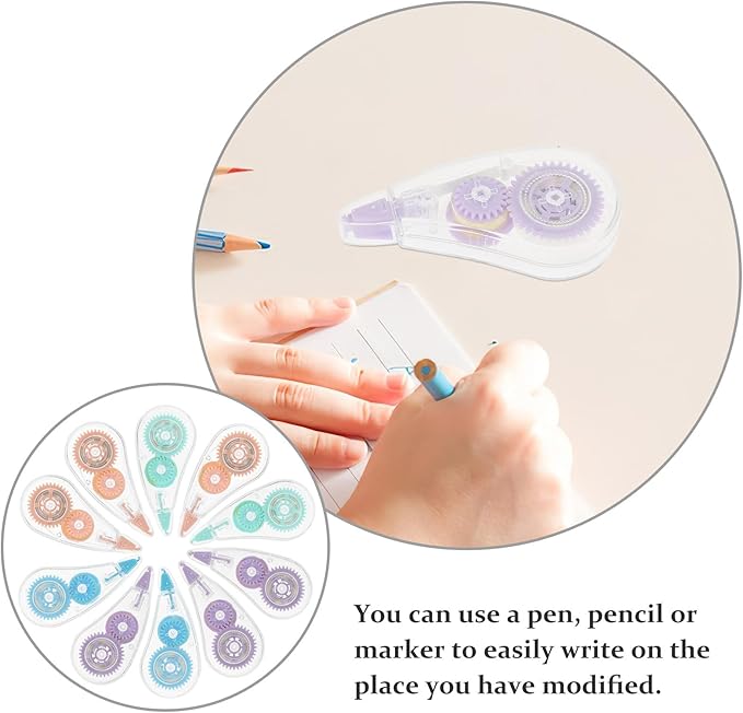 Beavorty Correction Tape Set 10pcs Mini Colorful Adhesive Correction Tapes Large Capacity Practical Stationery for Students School Office Writing Supplies