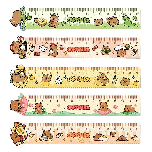 5 Pcs Cute Cartoon Rulers 15cm Straight Ruler Acrylic Capybara Cartoon Small Rulers Centimeter Measuring Ruler Journal Ruler Women Girls Boys (Capybara)