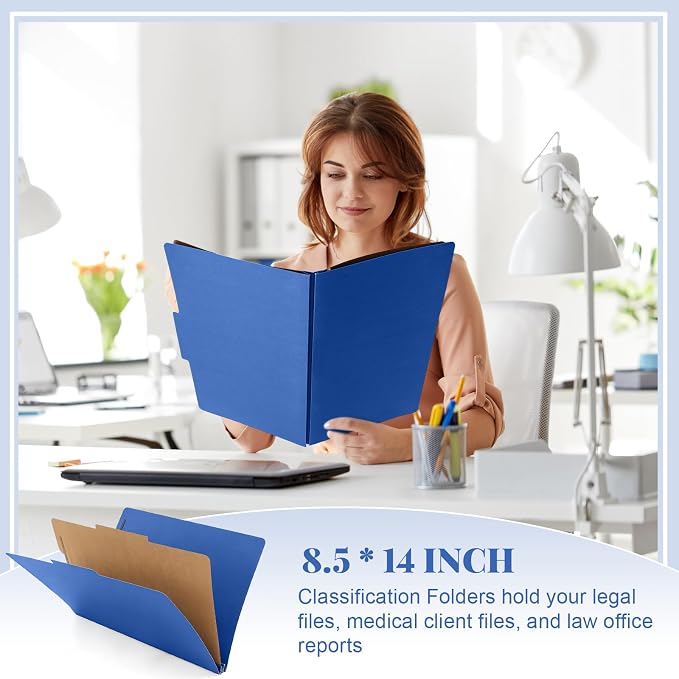 AmazingSpark 18 Pcs Legal Size Classification Folders Bulk 1 Divider Pressboard File Folder with Expansion 2 Prongs Fastener Heavy Duty Office File Organizer for School Hospitals Home (Dark Blue)