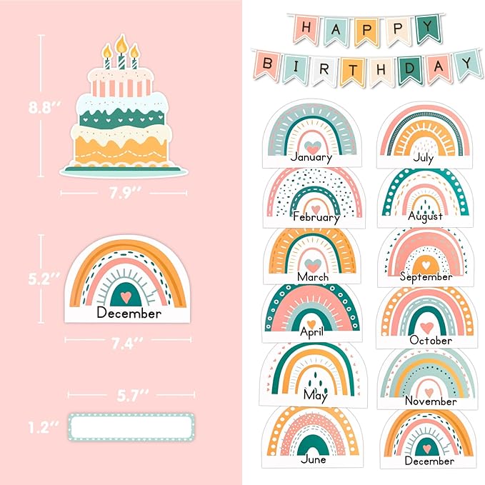 EAMAY Happy Birthday Boho Rainbow Bulletin Board Set for Classroom (Boho Rainbow)