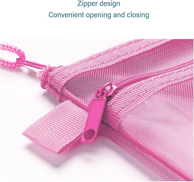 10PCS Nylon Mesh Zipper Pouch Bags, Double Layer A4 Document Organizer Puzzle Storage Bag with Handle for Board Games Home School Office Supplies (Pinkish)