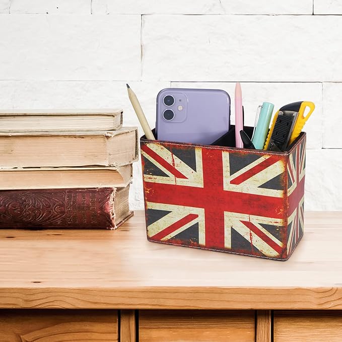 DreamsEden Vintage Pen Pencil Holder Cup Retro Pattern Desk Organizer for Home Office Bedroom (Union Jack Flag Square)