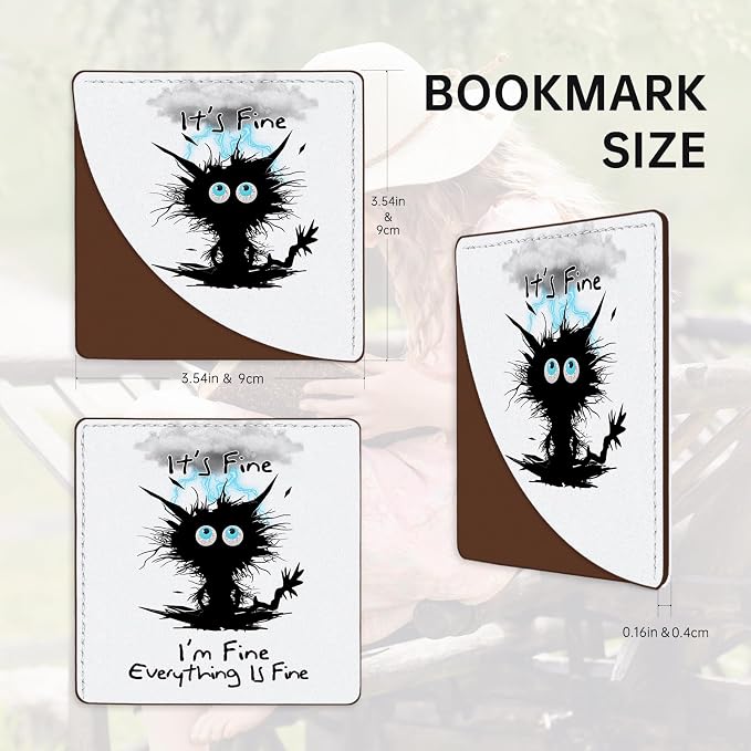 2 Pack Funny Cat hit by Lightning Leather Book Corner Bookmark, Durable Handmade Reading Accessories - Gifts for Readers, Women, Men, Teachers, Students