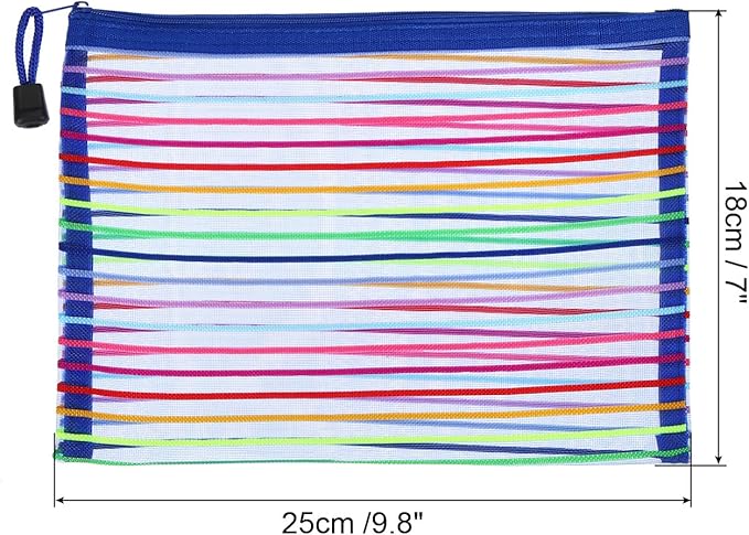 PATIKIL Mesh Zipper Pouch, 12 Pack Nylon A5 Size Pen Pencil Case Document Toiletry Cosmetic Makeup Zipper Travel Pouch Organizer for Office, Blue