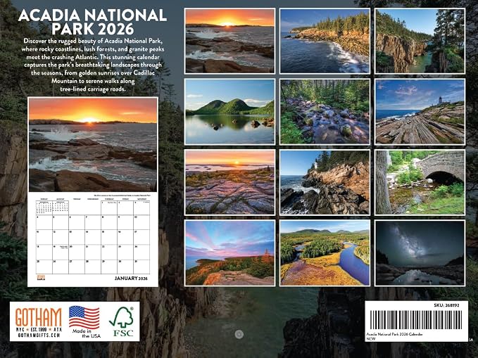 Acadia National Park Calendar 2026 Monthly Wall Calender 12 Month | American Made In The USA