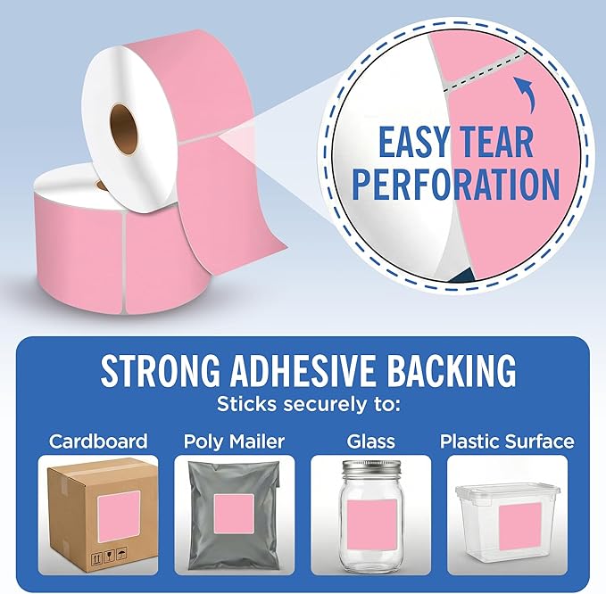 4" X 6" Direct Thermal Shipping Labels | Pink | 1" Cores w/Perfs Easy Tear | Made in USA | Printing Label | 250 Labels | 250 Labels per Roll | 1 Rolls | Blank Labels
