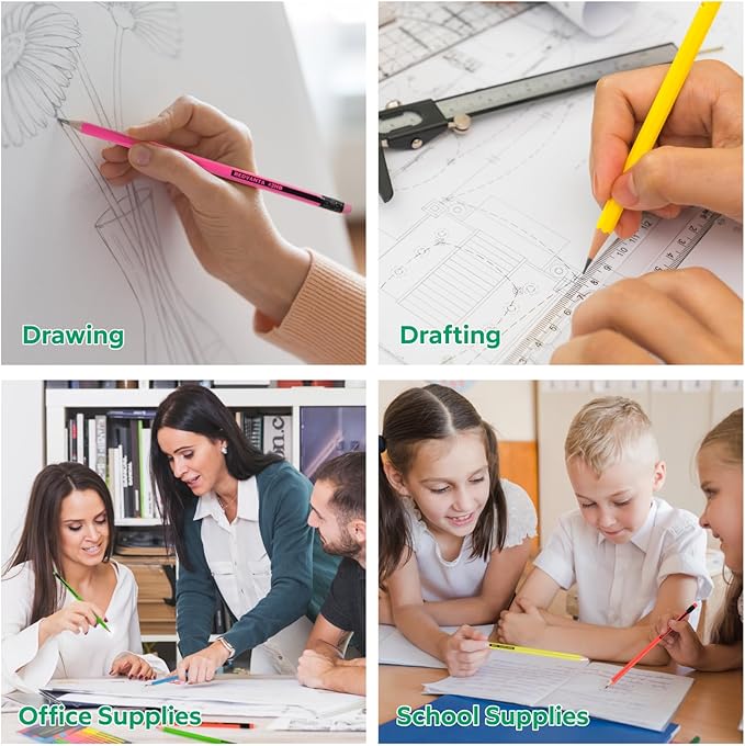 Pre-Sharpened Pencils #2 HB for Kids, Neon School Number 2 Pencils with Latex-Free Erasers, Smooth Writing, Break-Resistant, Easy to Sharpen, Comfort Grip, Back to School Supplies, 12 Count