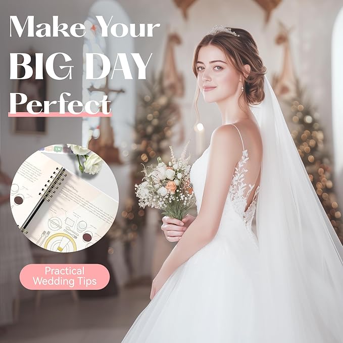 ABC life Wedding Planner Book and Organizer, 10 Sections Notebook Organizer for Bride, Engagement Gifts Binder Calendar with Colorful Stickers, Personalized Wedding Stuff, Green Leaf