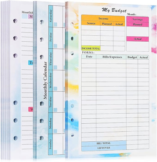 Toplive 3 Pack A5 Planner Refill 82 Sheet Colored Monthly Weekly Planner Refill Paper 6 Hole Budget Sheets Expense Tracker Inserts for A5 Binder Cover Bill Saving Organizer, Colorful