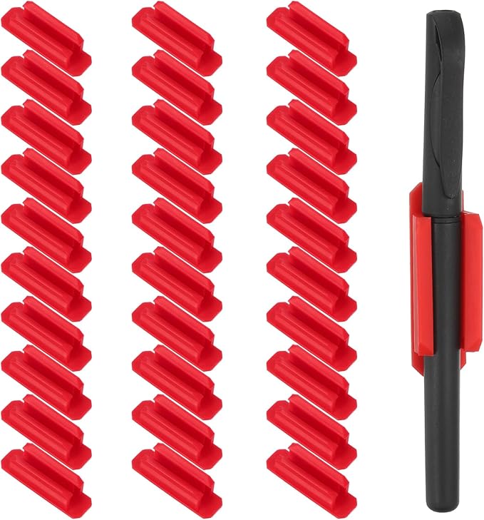 PATIKIL Pen Holder for Desk, 30 Pack Adhesive Pencil Holders Silicone Pencil Holder for Classroom Office Accessories Teacher Supplies, Red