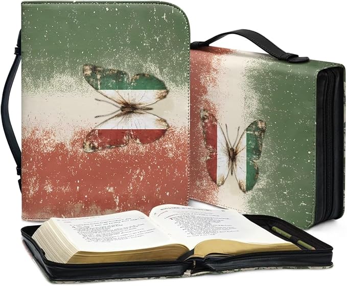 Vintage Butterfly Bible Cases for Woman 3 Color Bible Carrying Book Case Bible Protective with Handle and Zippered Pocket-size：L