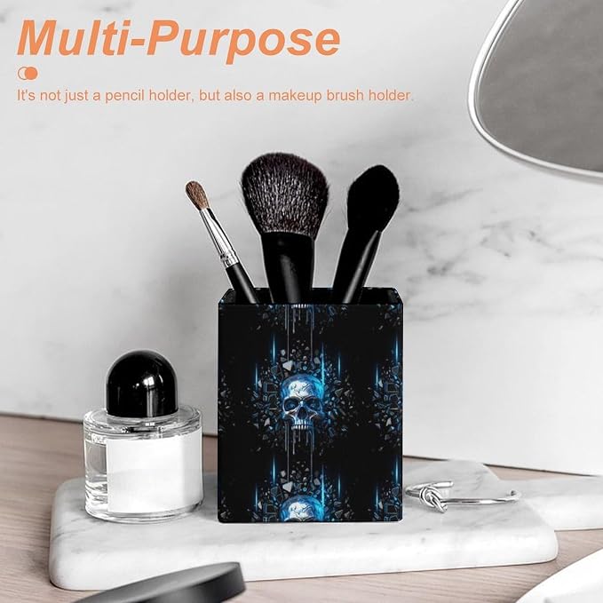 Pen Holder Stand For Desk, Pencil Pen Holder Cup, Desktop Stationery Organizer, Waterproof Multifunctional Office Supplies Cool Sugar Skull Black