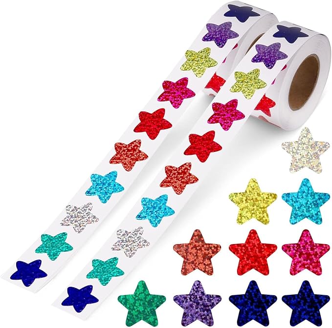 1000 PCS Incentive Stickers Tekalobr Glitter Star Stickers, Reward Self Adhesive Stickers Envelope School Classroom Teacher Supplies Birthday Party Decoration Wedding