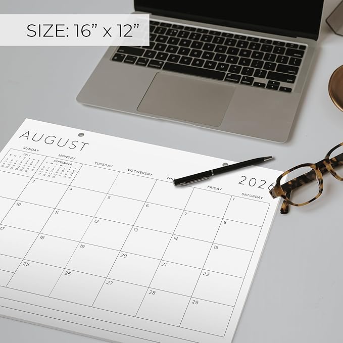 Aesthetic 2026 Desk Calendar 16" x 12" - Runs From January 2026 Until July 2027 - Large Minimalistic Office Desktop/Wall Calendar Pad for Easy Organizing
