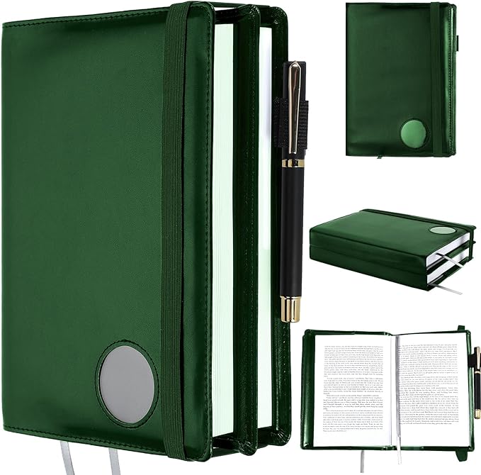 Motipuns 1 Pack Double AA Book Cover & 12 Steps & 12 Leather Double AA Book Cover Medallion Holder Paperback Protector Leather Gift for Women Men (Dark Green)