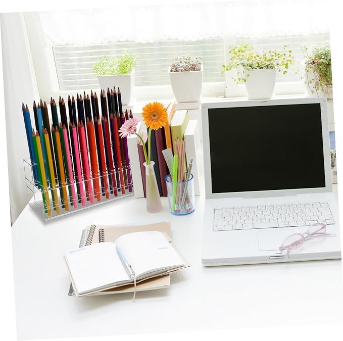 Gatuida Acrylic Pen Holder 48-Slot Desktop Organizer Clear Pencil Storage Box for Office Home Use 9.44 X 4.13 X 3.54 Inches