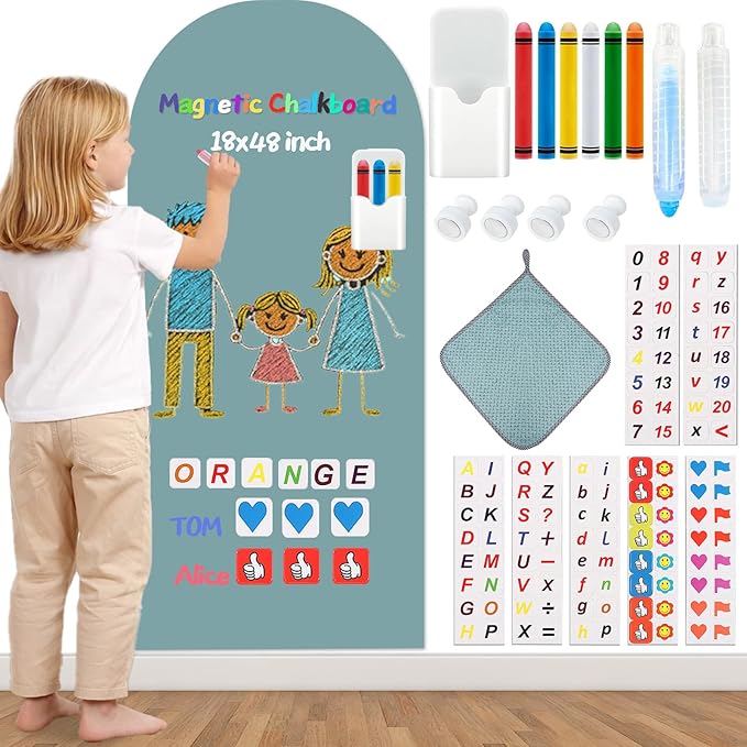Magnetic Arch Wall Decal for Kids,Upgraded Thickened Magnetic Chalkboard for Most Wall,Suitable for Home Decoration Wallpaper and Children's Game Room (Celadon, 18x48 Inch)