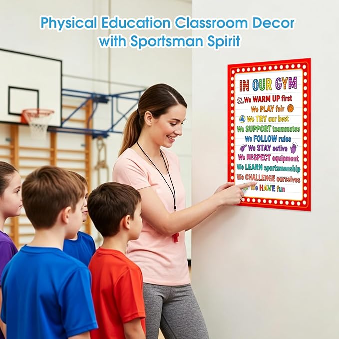 D4DREAM Classroom Rules Poster - Colorful Physical Education Gym Rules Poster Back to School Teacher Supplies Teachers Must Have for Classrooms Elementary Preschool Kindergarten Decor